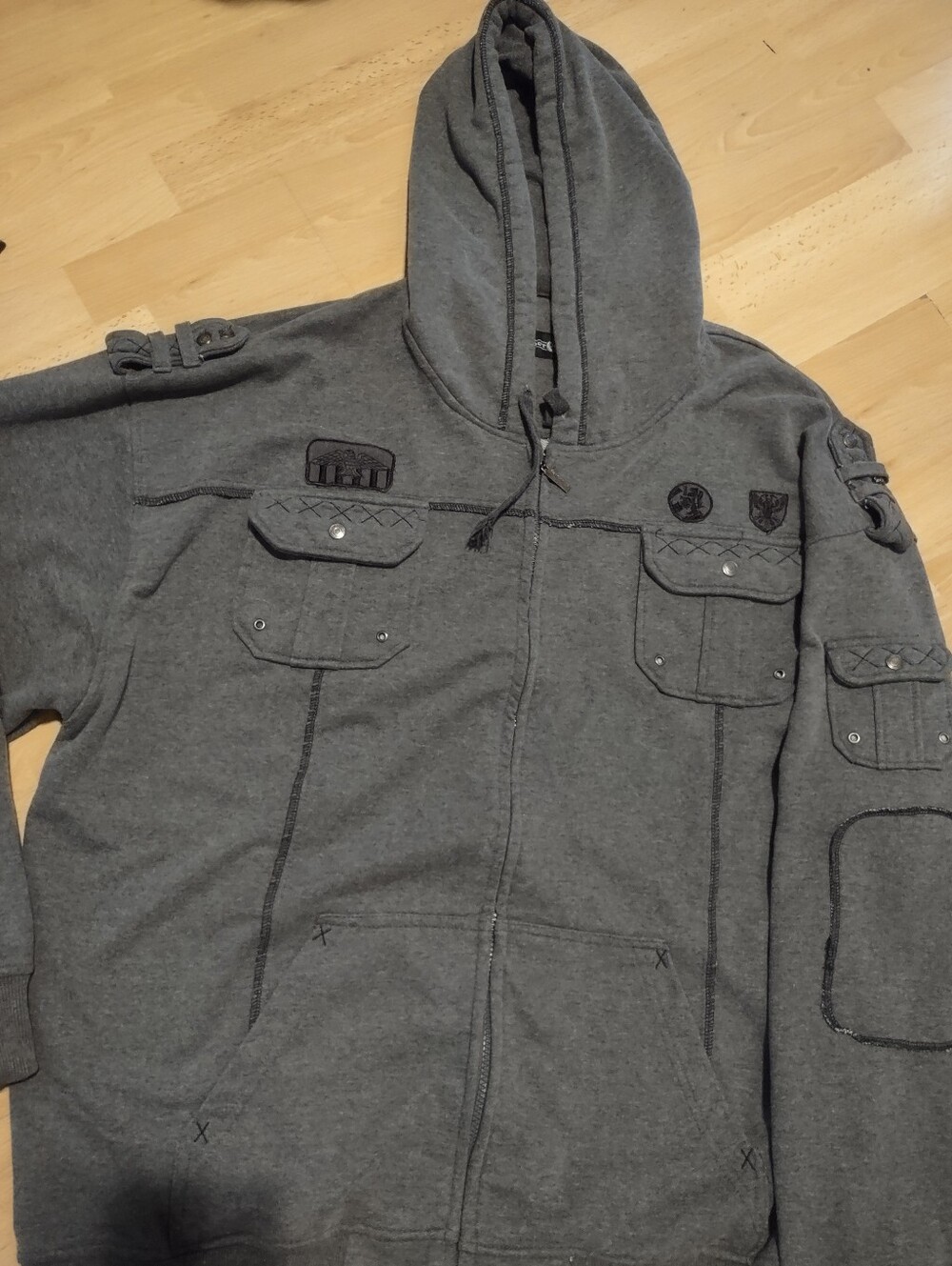 Men's Charcoal Hooded Utility Windbreaker Jacket